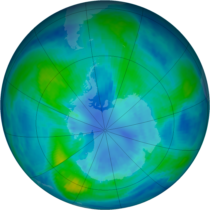 Antarctic ozone map for 05 April 1997